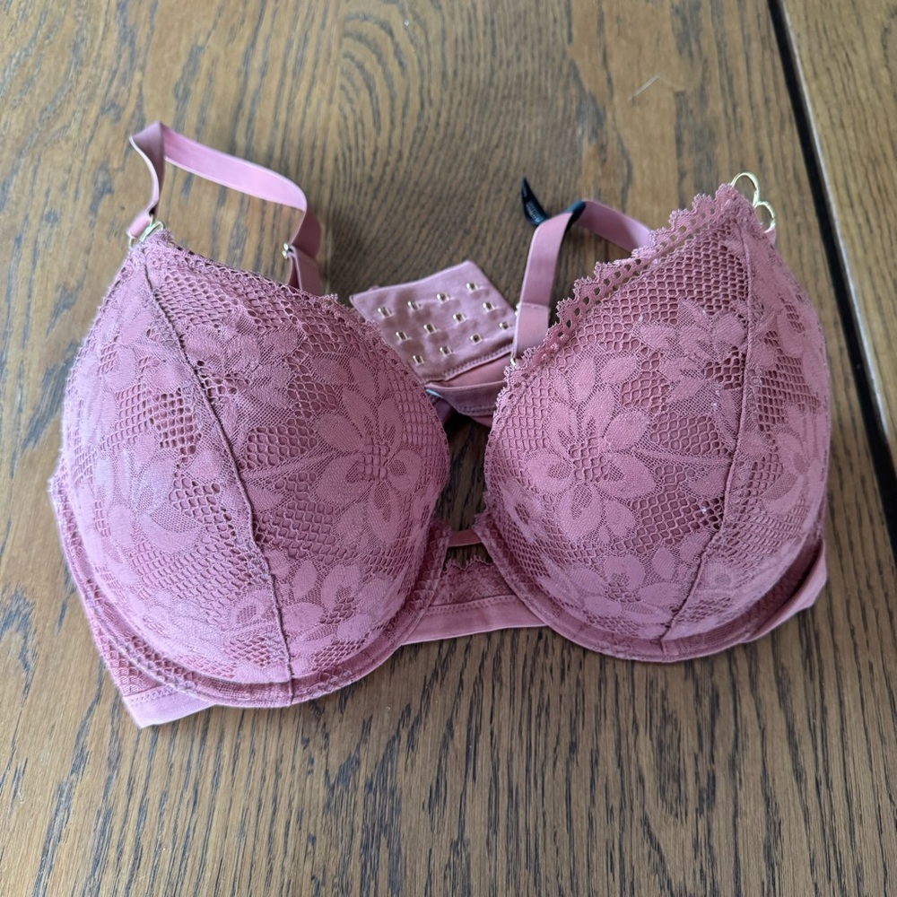 Aerie Lace Push-Up Bra Plunge Dusty Rose‎ 36D